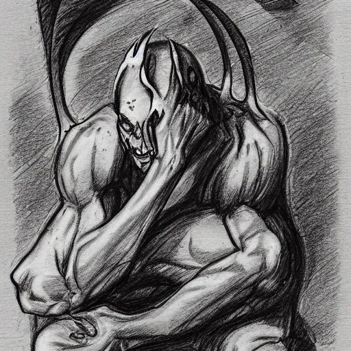 Prompt: sketch of a demon representing exhaustion