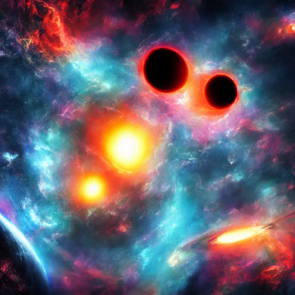 Prompt: planet being destroyed by black hole, in space, very detailed, digital art, illustration, colorful, dramatic, hd, concept art