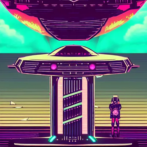 Prompt: a ufo, retrowave epic art, trending on art station