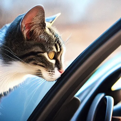 Prompt: cat driving a car