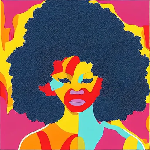 Prompt: the abstract painting of an image of afro lady artistic flat illustration by larry klewchuk, surrealism