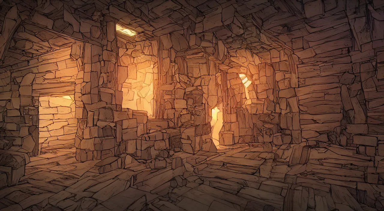 Image similar to wood wall fortress greeble block amazon jungle portal door unknow world global illumination ray tracing ambiant torch fornite that looks like it is from borderlands and by feng zhu and loish and laurie greasley, victo ngai, andreas rocha, john harris