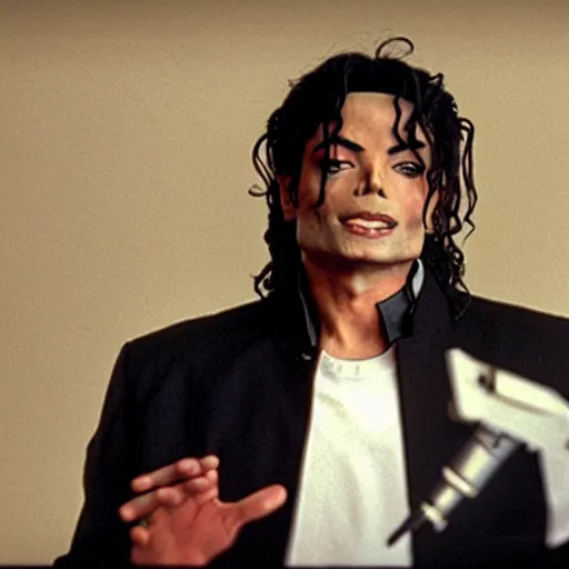 Image similar to cinematic still of Michael Jackson preaching at a Baptist Church in Rural Tennessee, close up, shallow depth of field, cinematic