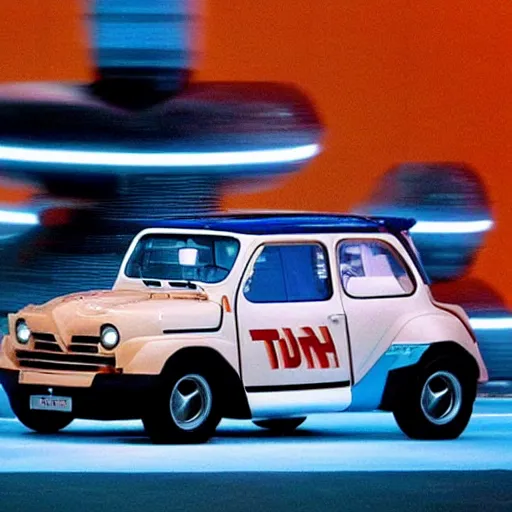 Image similar to epic Renault 4 cars in the Movie TRON (2010)