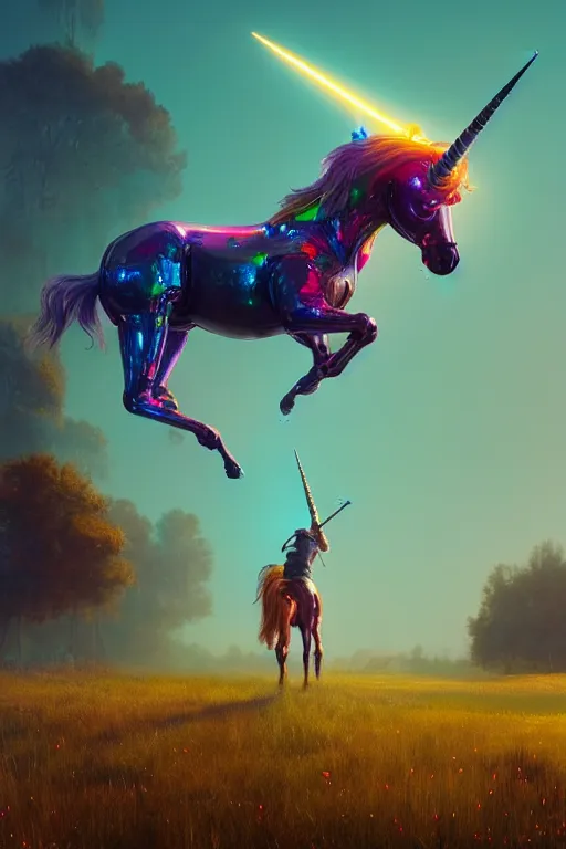 Prompt: cyborg unicorn, ultra hd, Painting By Simon Stalenhag, unreal 5, DAZ, hyperrealistic, octane render, dynamic lighting, intricate detail, summer vibrancy, cinematic