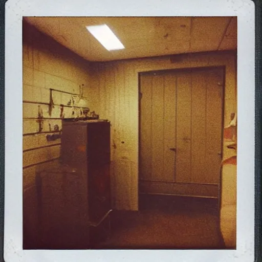 Prompt: colorized polaroid photograph of a backroom, low contrast, lonely feeling, matte filter, trending on pinterest