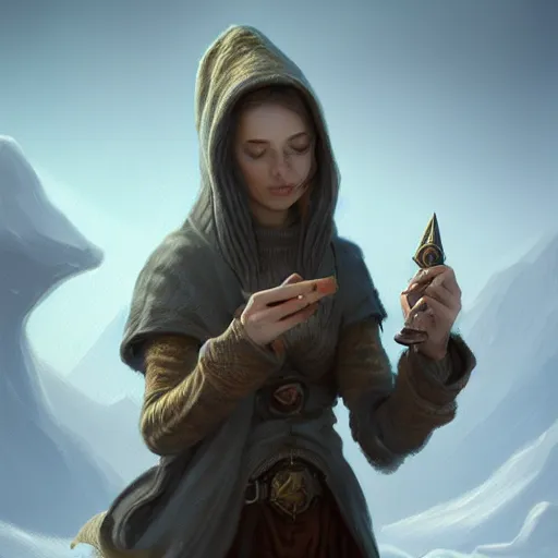 Image similar to mage smoking pipe, female, glacier landscape, D&D, fantasy, intricate, elegant, highly detailed, digital painting, artstation, octane render, concept art, matte, sharp focus, illustration, hearthstone, art by Seb mckinnon