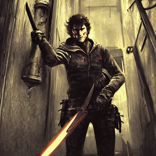 Image similar to todd howard with a switchblade in a alleyway, forcing you to buy skyrim, threatening, sharp, cinematic, colorful, digital art, neon, bright, realism, bold