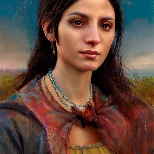 Image similar to portrait of a argentinian woman ( 3 5 ) from argentinia in 2 0 2 1, an oil painting by ross tran and thomas kincade