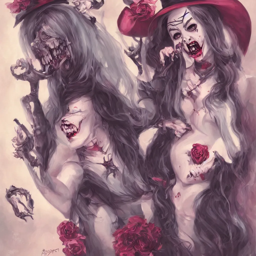 Prompt: a pin up of cute and beautiful undead witch, disney style, fantasy art, art by artgerm