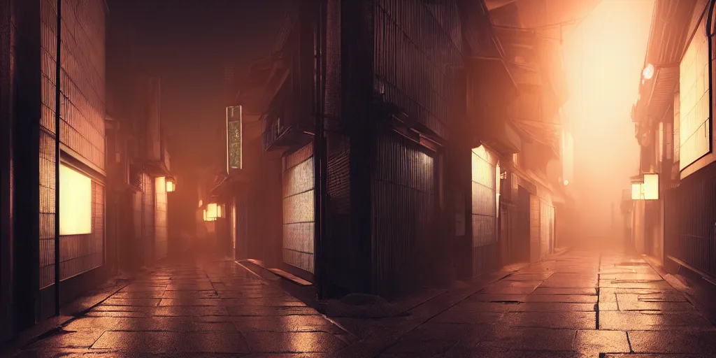 Image similar to a japanese alleyway in the style of blade runner 2049, volumetric lighting,