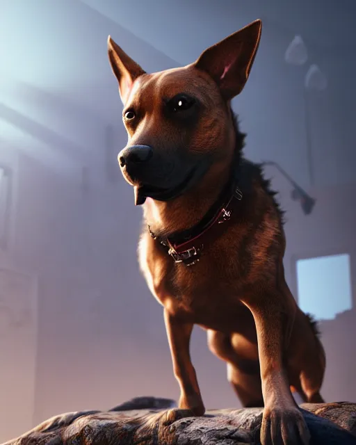 Image similar to dog, hyper realism, cinematic, volumetric lighting, dramatic ambient lighting, epic composition, high detail, octane render, unreal engine, 8 k, professional photo, photorealistic, intricate complexity, extremely detailed,