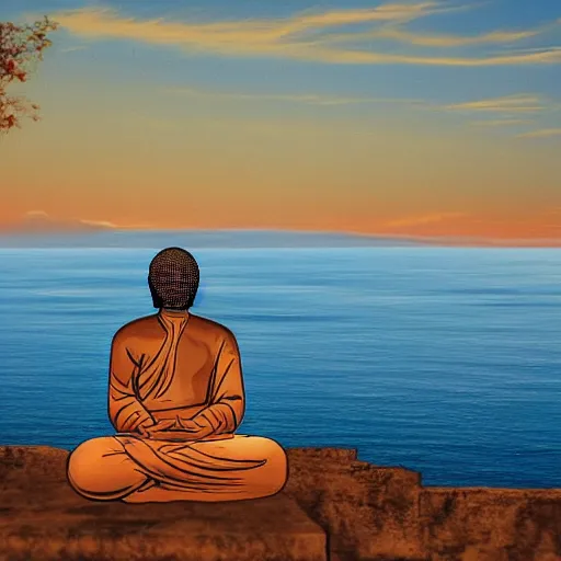 Image similar to contented peaceful nigerian!! buddha, praying meditating, in a scenic environment, detailed, golden hour, realism, artstation trending, digital art