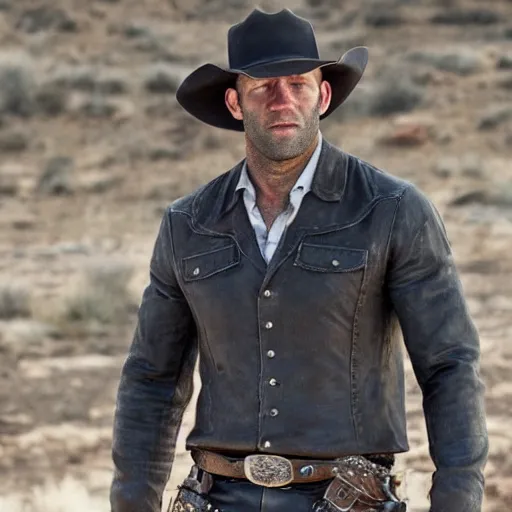 Prompt: jason statham as a cowboy in westworld