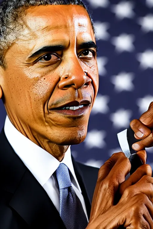 Image similar to barrack obama wielding a knife, mild depth of field, realistic, professional photography, photorealistic