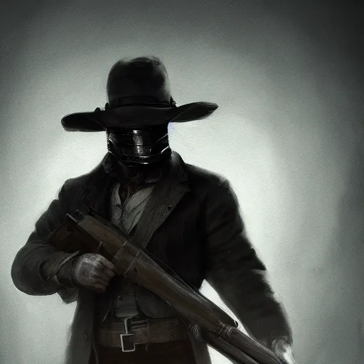 Image similar to a digital portrait of a bounty hunter from hunt showdown, hyper realistic, horror, back lighting, in the style of greg rutkowski,