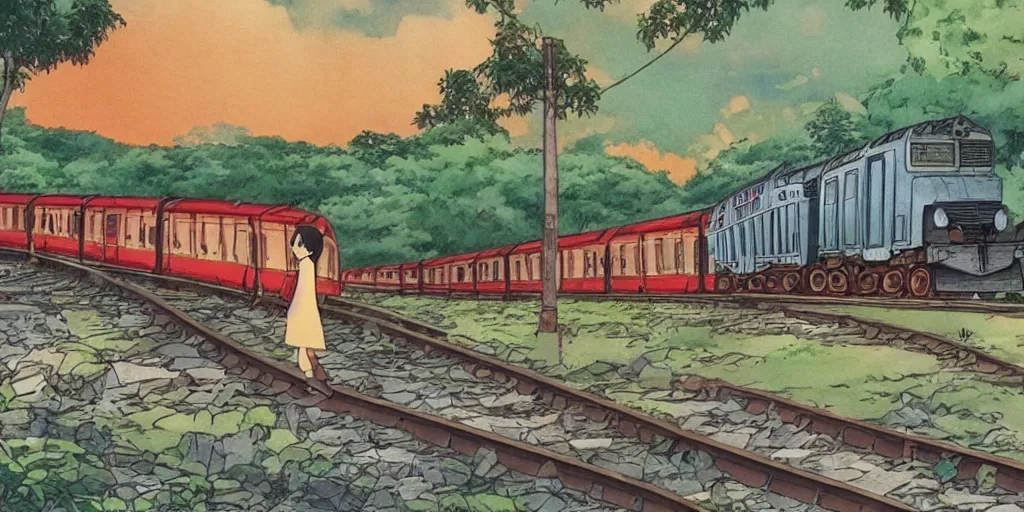 Image similar to sri lankan train, drawn by hayao miyazaki