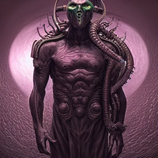 Prompt: photorealistic scifi demon in the style of michael whelan and gustave dore. hyperdetailed photorealism, 1 0 8 megapixels, amazing depth, glowing rich colors, powerful imagery, psychedelic overtones, 3 d finalrender, 3 d shading, cinematic lighting, artstation concept art