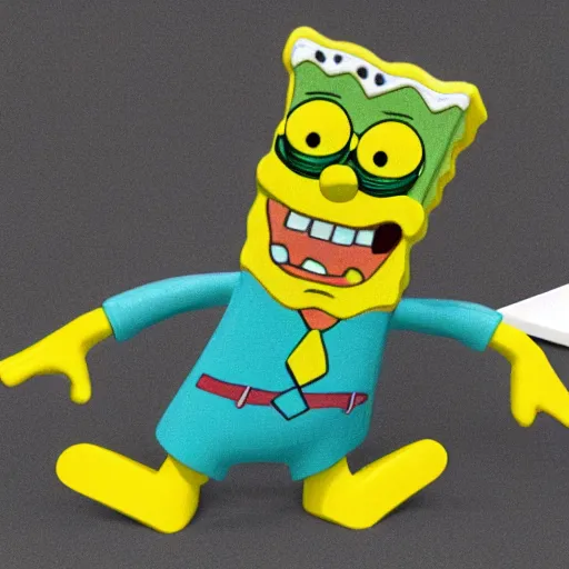 Prompt: 3D model of Spongebob doing push-ups, as Patrick Star encourages him, white background, studio lighting