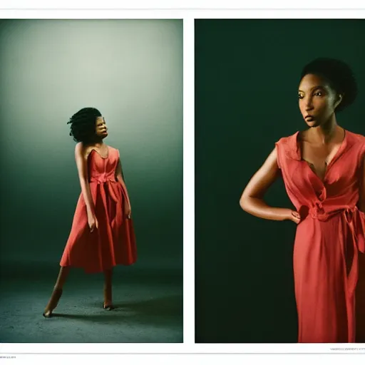 Prompt: realistic photoshoot for a lookbook, color film photography, portrait of a beautiful woman in style of tyler Mitchell, 35mm, graflex