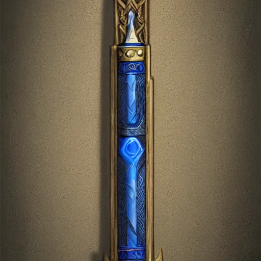 Prompt: fantasy greg rutkowski digital painting of an ornate and royal egyptian old twisted ornate runed wooden staff weapon with a blue crystal on top tip hovering, unreal engine, hyper realism, realistic shading, cinematic composition, blender render, octane render, hdr, detailed textures, photorealistic, 3 5 mm film