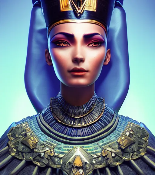 Prompt: an epic fantasy comic book style portrait painting of a very beautiful imposing cyberpunk nefertiti, character design by mark ryden and pixar and hayao miyazaki, unreal 5, daz, hyperrealistic, octane render, cosplay, rpg portrait, dynamic lighting, intricate detail, harvest fall vibrancy, cinematic