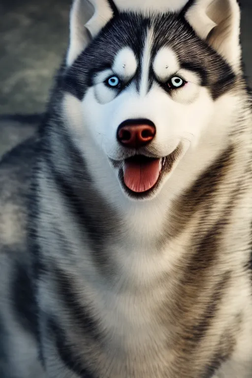 Prompt: proud husky with green flowing hair and heterochromia, studio lighting, realistic, beautiful, chromatic aberration, 4 k, in focus, very detailed, global illumination