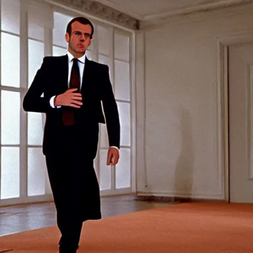 Image similar to Gigachad Emmanuel Macron in American Psycho (1999)