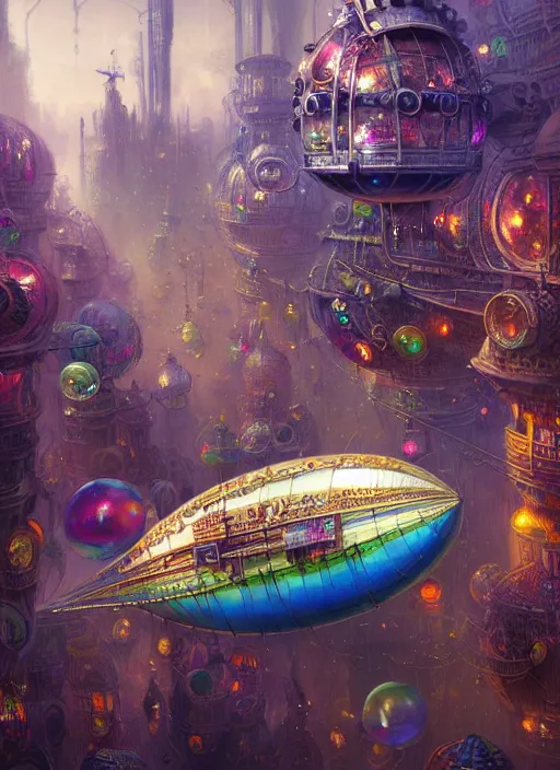 Prompt: hyper detailed ultra sharp of a colorful bubblepunk steampunk overcrowded city airship. trending on artstation, warpaint aesthetic, earthwave, colorful, psychedelic, ornate, intricate, digital painting, concept art, smooth, sharp focus, illustration, art by artgerm and greg rutkowski and h. r. giger, 8 k