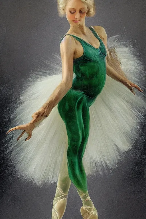 Image similar to An extremely beautiful detailed painting of a blonde haired polish princess in ballet posture, movement, extremely detailed, ultra complex clothing, green eyes, long hair, royal, round face, artstation, oil painting, award winning