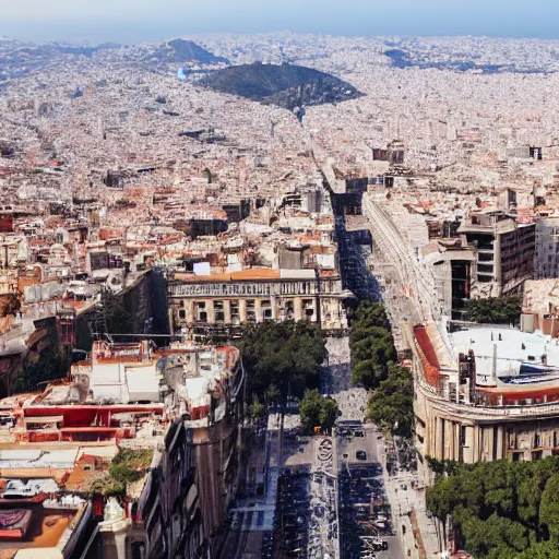 Prompt: Barcelona Spain viewed from a drone straight down