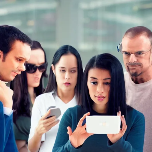 Image similar to futuristic dystopian group of people starring into their phone