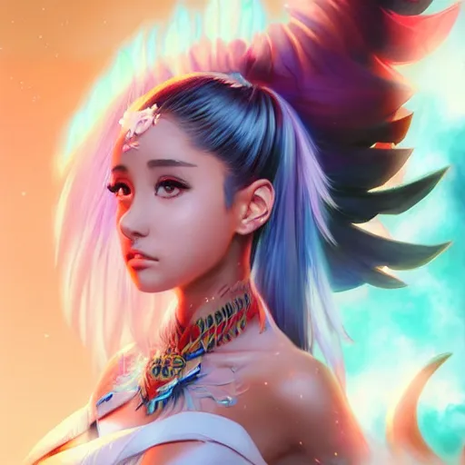 Prompt: anime portrait of Ariana Grande as a shaman yedi using dark force to eliminate trump as an anime antagonist by Stanley Artgerm Lau, WLOP, Rossdraws, James Jean, Andrei Riabovitchev, Marc Simonetti, and Sakimichan, trending on artstation