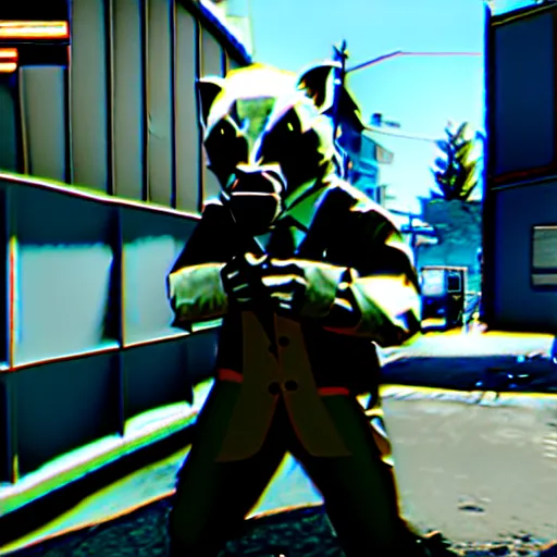 Prompt: screenshot from the pc game payday 2 ( max graphics ) demonstrating the fursuit unlock