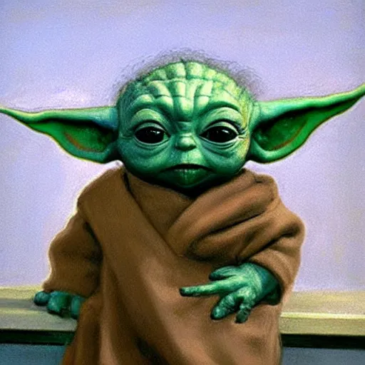 Prompt: baby Yoda by Edward hopper