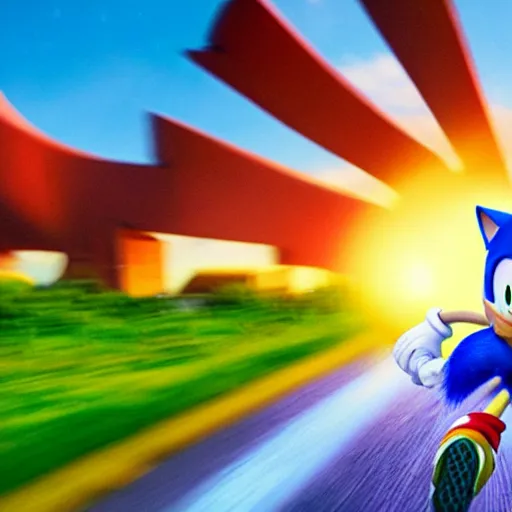 Prompt: Sonic from sonic movie running through texas
