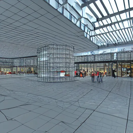 Image similar to a professional 3 d wireframe of a shopping mall, 8 k, unreal engine, octane render