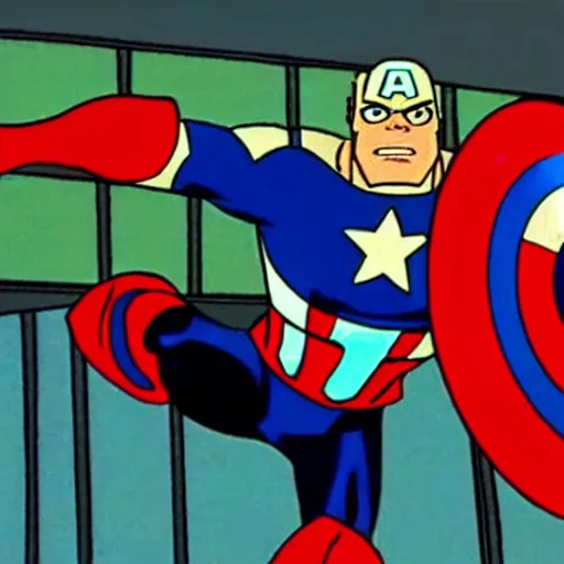 Image similar to film still of captain america in scooby - doo ( 1 9 6 9 )