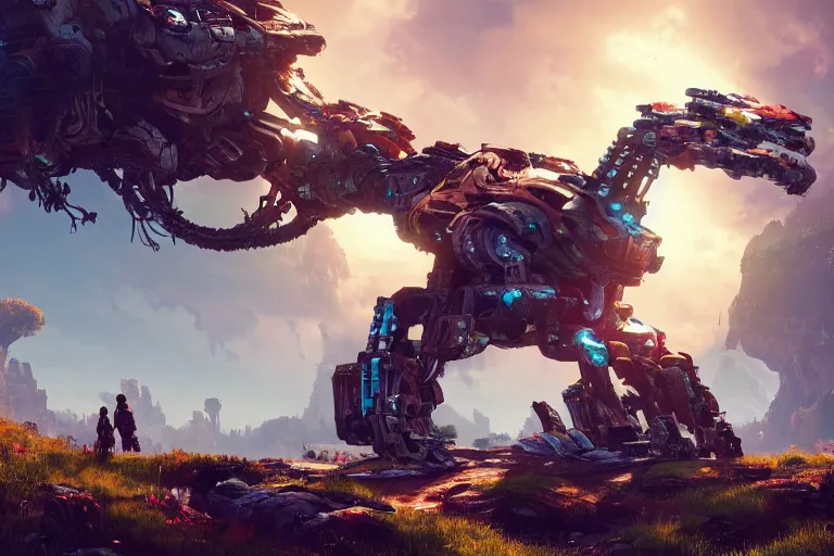 Image similar to snapmaw machine mecanical creature robot of horizon forbidden west horizon zero dawn bioluminiscence global illumination ray tracing hdr fanart arstation by ian pesty and alena aenami artworks in 4 k