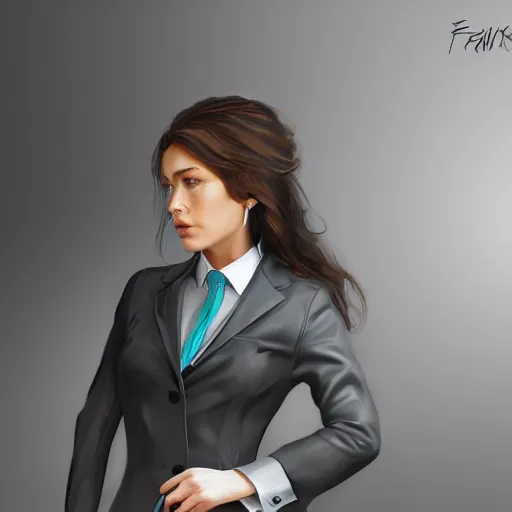 Image similar to a girl wearing a business suit, highly detailed, digital painting, artstation, concept art, smooth, sharp focus, illustration