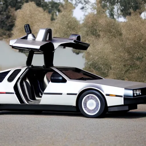 Image similar to a delorean with tiger skin viynl rap,