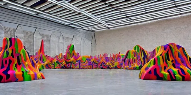 Image similar to To fathom hell or go angelic, just take a pinch of psychedelic. Photograph of a colossal minimalistic sculptural installation collaboration by Anthony Caro and Antony Gormley, reimagined by future artists on a distant planet