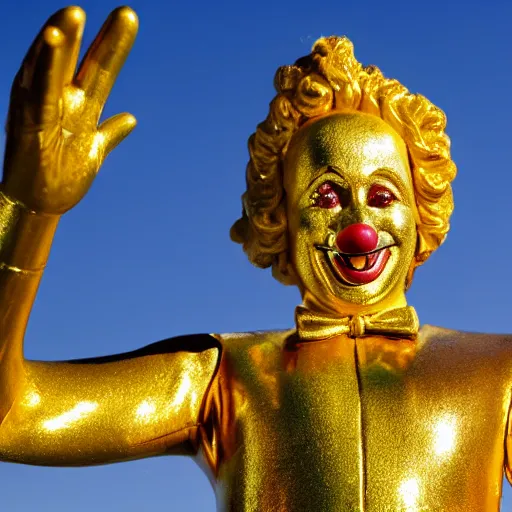 Prompt: a photo of a detailed golden statue of a Clown, 8K,