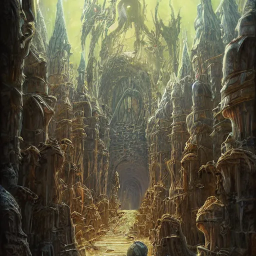 Image similar to halls of the goblin King, Darrell K Sweet, artstation, concept art, digital art