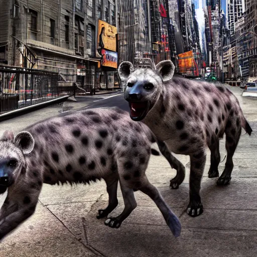 Image similar to Hyena`s attack NYC, Real Event, Realistic, HDR, 8K, Realism,