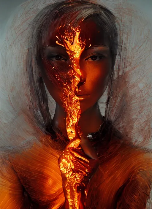 Image similar to sculpture made of flame, portrait, female, future, torch, fire, harper's bazaar, vogue, fashion magazine, intricate, concept art, close up, ornate, luxury, elite, elegant, trending on artstation, by ruan jia, by Kenneth Willardt, by ross tran, by WLOP, by Andrei Riabovitchev,