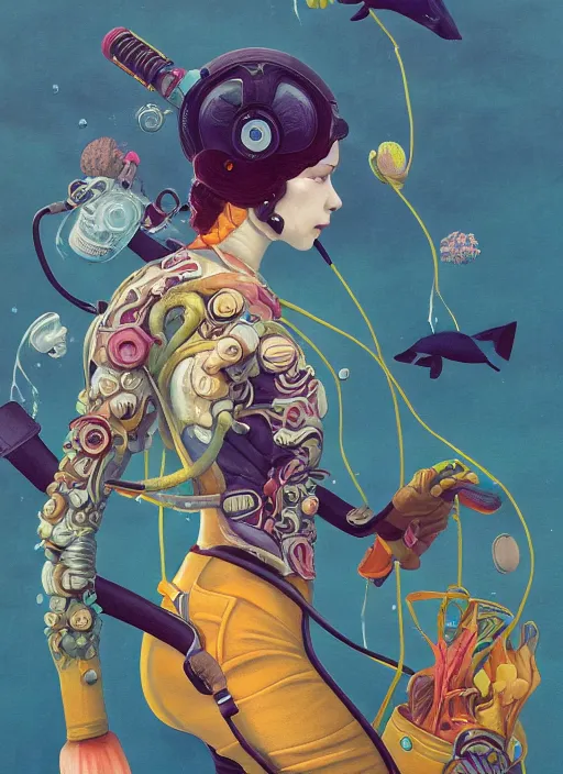 Image similar to scuba diver :: by Martine Johanna and Simon Stålenhag and Chie Yoshii and Casey Weldon and wlop :: ornate, dynamic, particulate, rich colors, intricate, elegant, highly detailed, centered, artstation, smooth, sharp focus, octane render, 3d