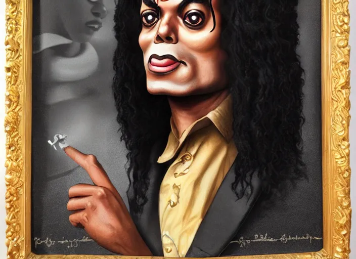 Prompt: black michael jackson with pretzel hair, lowbrow, matte painting, 3 - d highly detailed, in the style of mark ryden,