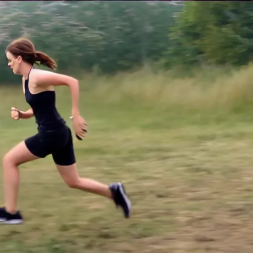 Image similar to screenshot of go pro footage emma watson running in front of tiger