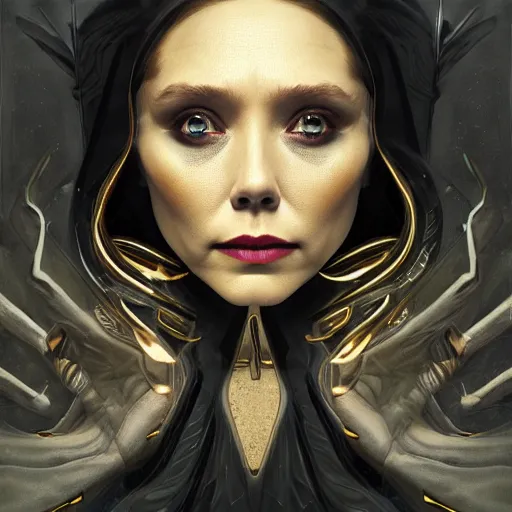 Prompt: elizabeth olsen as the goddess of death, hela, golden ratio!!!!!, centered, trending on artstation, 8 k quality, cgsociety contest winner, artstation hd, artstation hq, luminous lighting